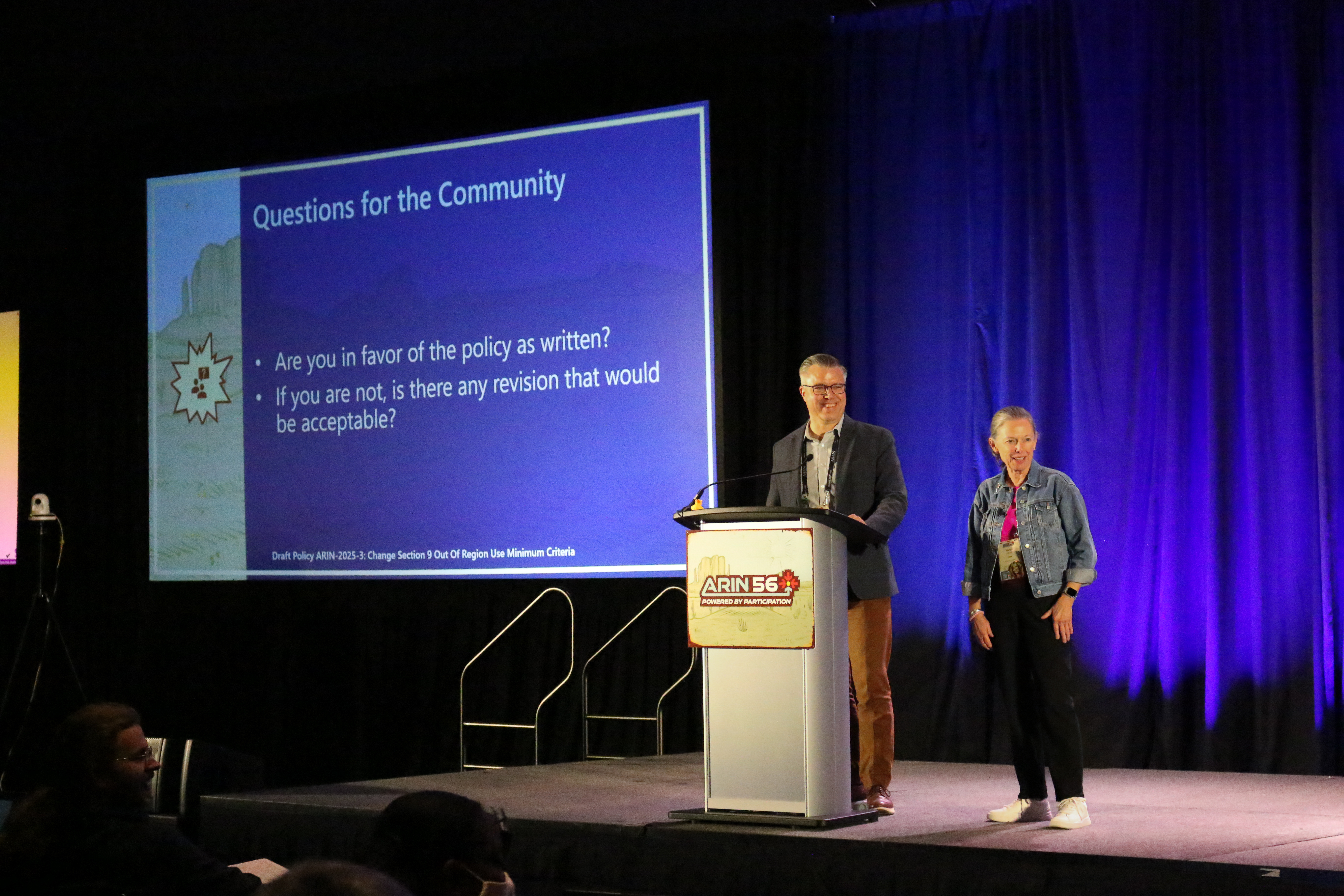 Doug Camin and Nancy Carter field questions and comments on policy